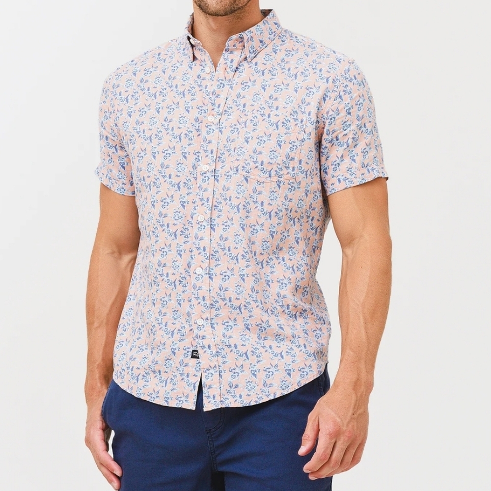 Rails Carson Linen Buttondown Short Sleeve Shirt Size XXL Pink & Blue Floral